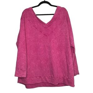 LIVI Active Womens Plus Size 14/16 Pink V-Neck Sweatshirt 3/4 Sleeve Lightweight